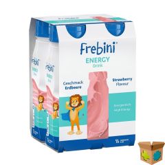 FREBINI ENERGY DRINK KINDEREN AARDBEI FL 4X200ML