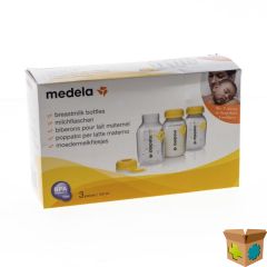 MEDELA SET 3 MELKFLESJES BEDRUKT 150ML